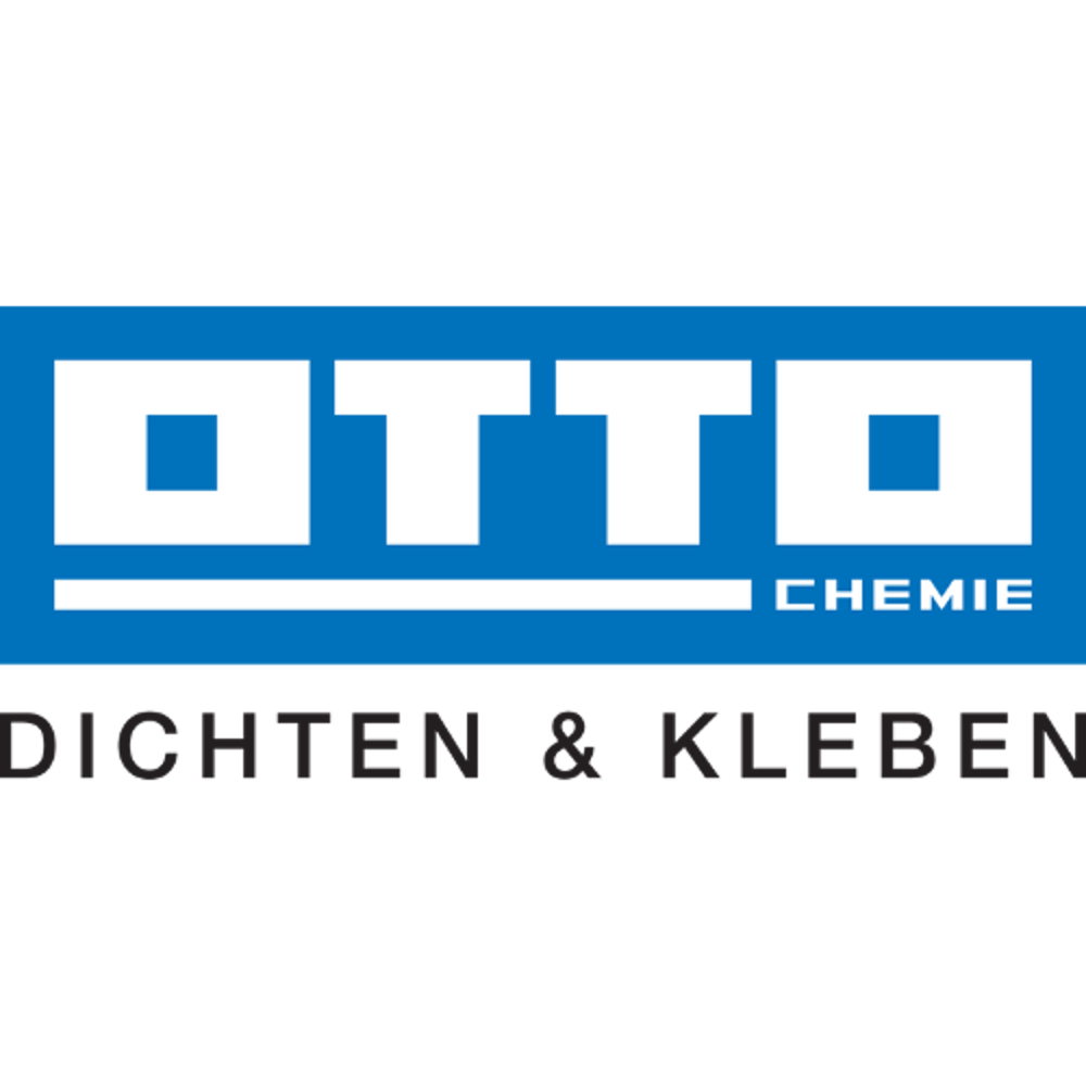 Otto Chemie Logo: Schriftzug "OTTO CHEMIE" auf blauem Balken, darunter "DICHTEN & KLEBEN".