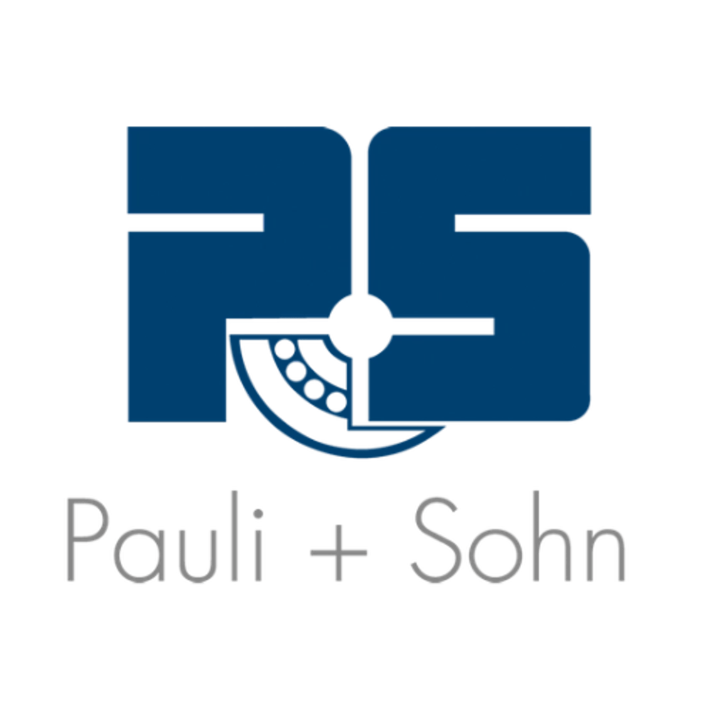 Blaues RS-Logo mit einem halben Zahnrad im Kreis und dem Text „Pauli + Sohn“.