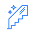 Blaue Treppe mit Geländer und zwei glitzernden Sternen.