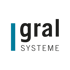 Logo: Ein blauer vertikaler Balken und der schwarze Text "gral SYSTEME"