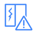 Blaues Icon: Ein Fenster mit einem Blitz und einem Warndreieck.