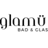 Glamü Bad & Glas Logo auf dunkelgrünem Hintergrund.